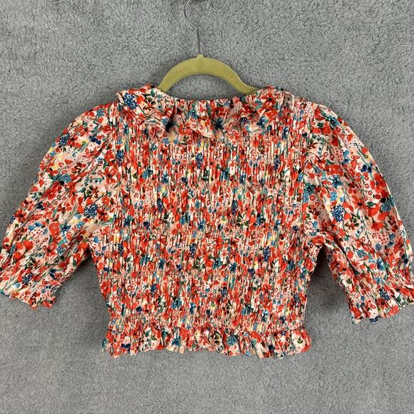 English Factory Ruffle Neck Smocked Top Floral Cropped M NWOT Feminine Playful - Picture 4 of 8
